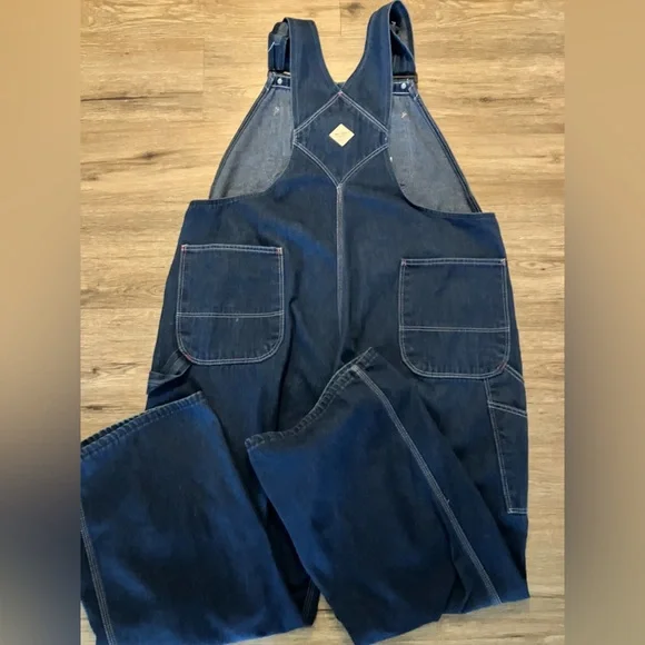 VINTAGE 70s BIG MAC Square Bak Blue Denim Work Overalls. Size 44 x 30. - Picture 5 of 9